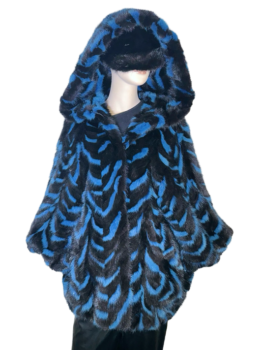 Blue Chevron mink section cape