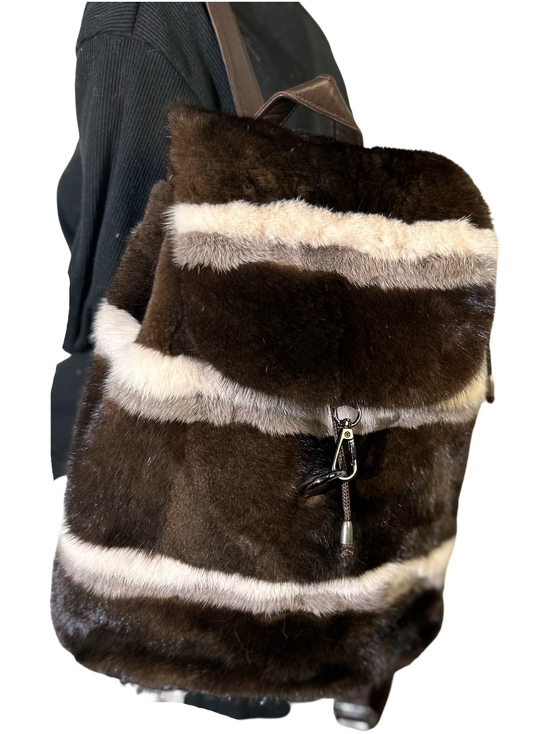 Fur bag, real fur backpack,mink bag,brown mink backpack, bag fur real