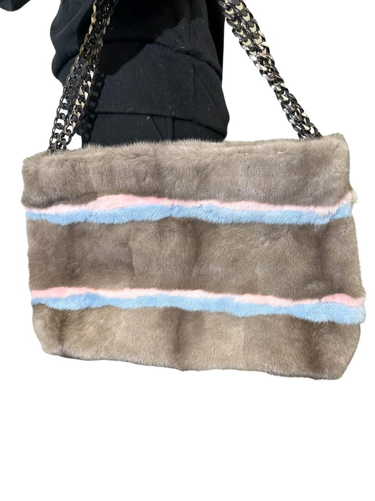 Real Fox Mink Fur Mini Tote Handbag Purse Handmade in USA