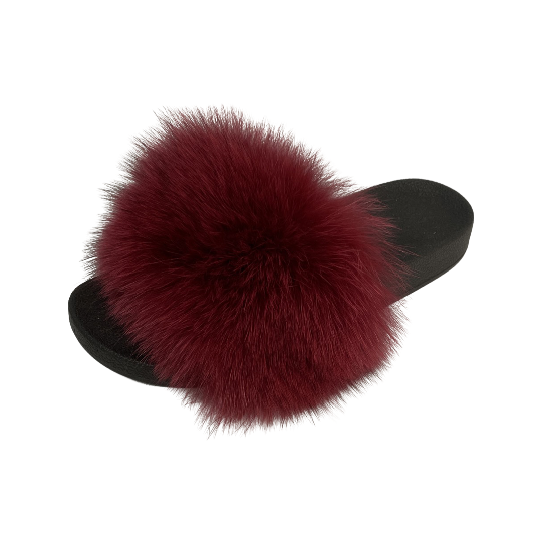 ON SALE-Burgundy removable fur slide sandals