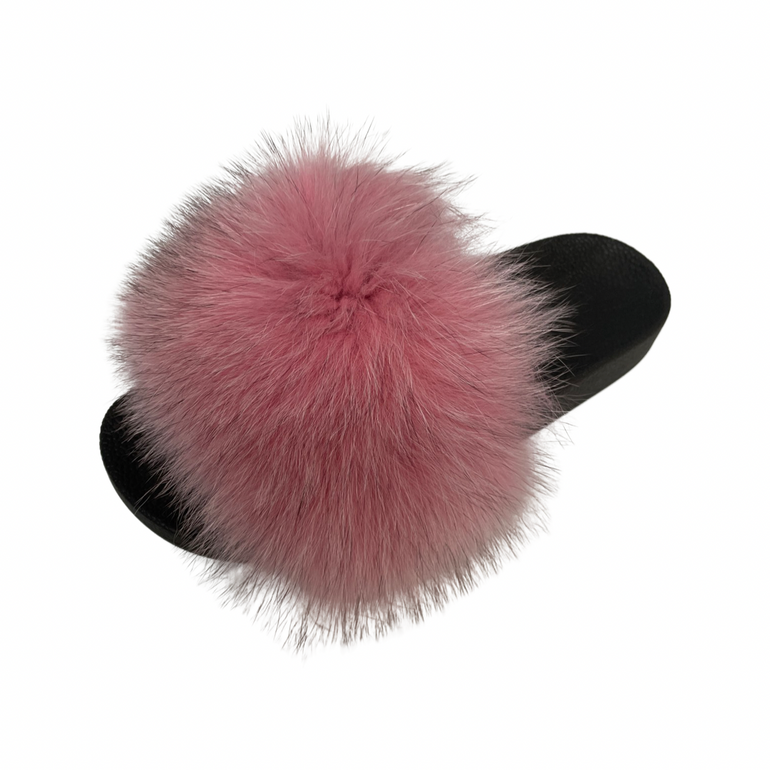 Blush Pink Luxury Fox Fur Slides