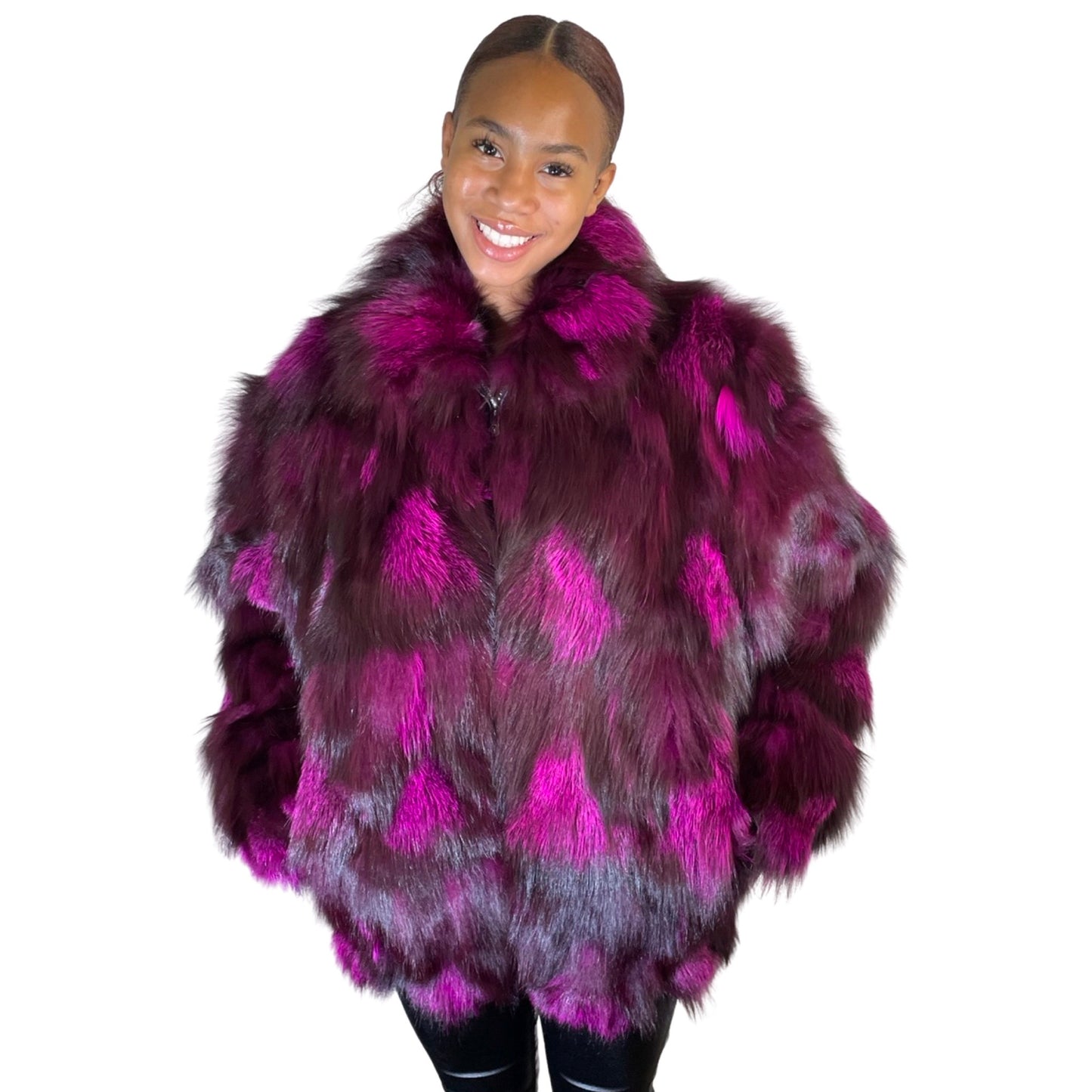 MULTI COLORED WOMAN FOX SECTIONS BOMBER-RASPBERRY