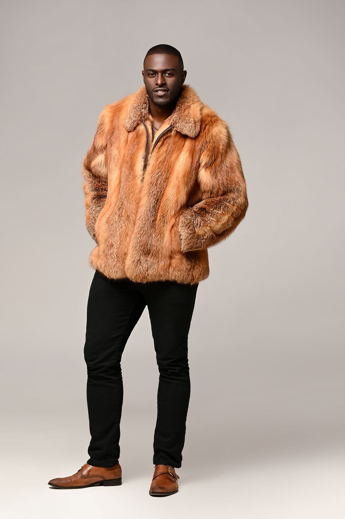 Natural Red Fox Mens Bomber Jacket