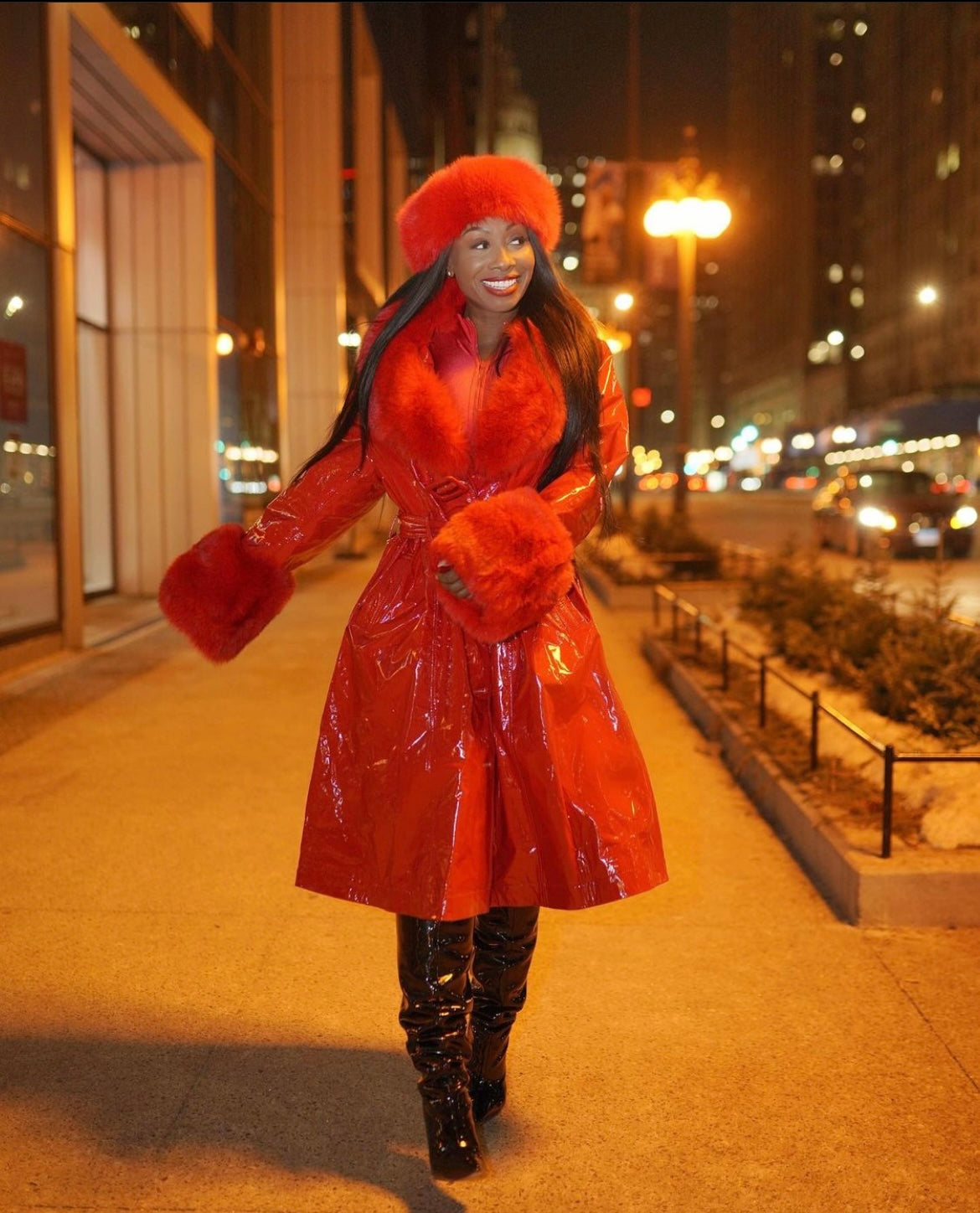 Red Slicker with Red Fur Trim