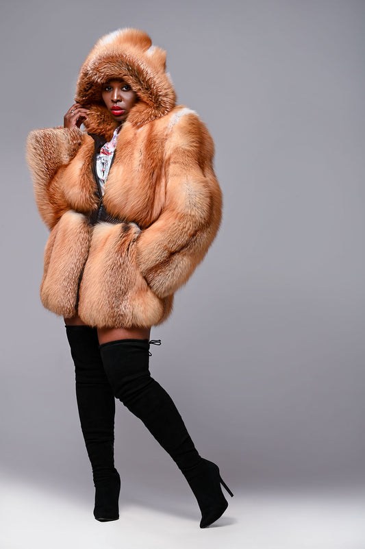 Natural Red Fox Parka with fitted waist.