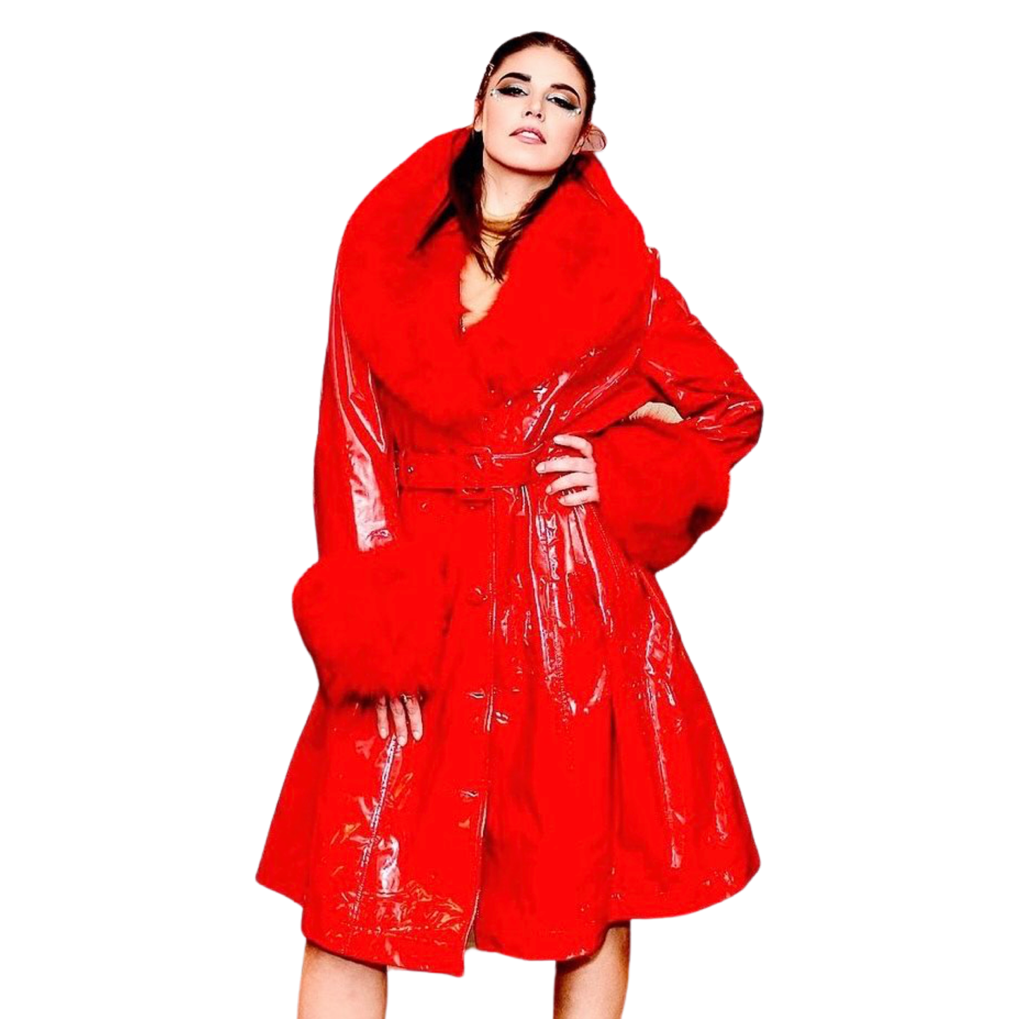 Red Slicker with Red Fur Trim