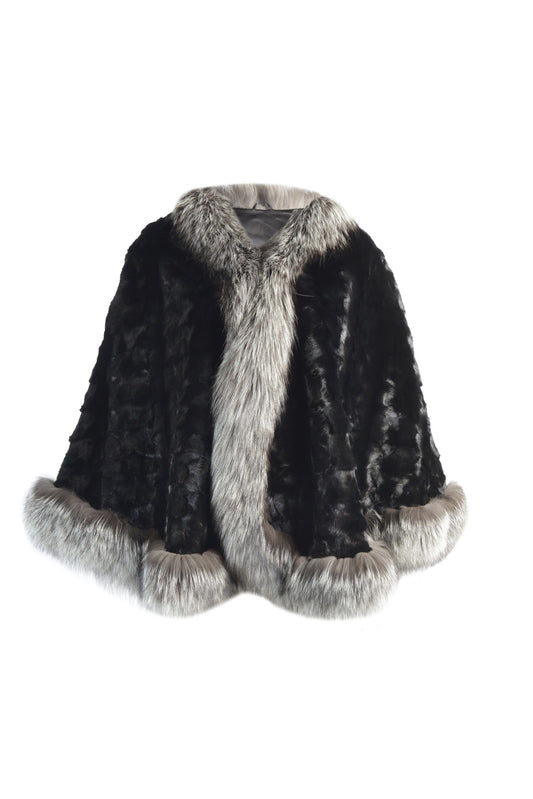 Mink Sections Cape with Silver Fox Trim